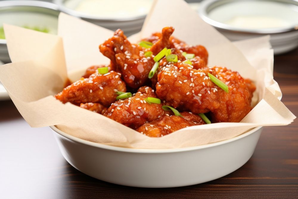 Korean fried chicken sesame table food. AI generated Image by rawpixel.