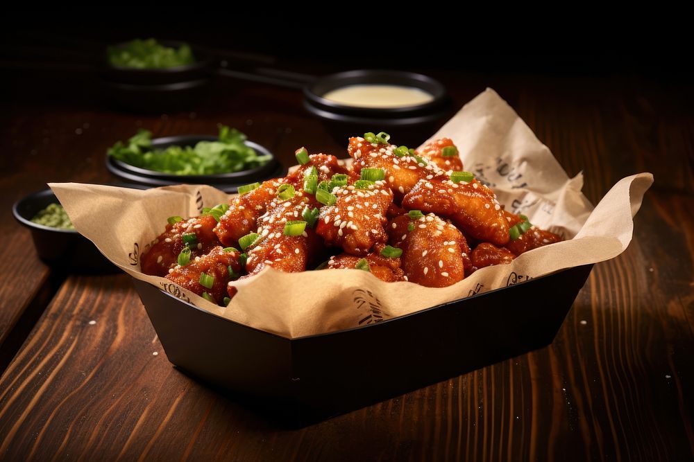 Korean fried chicken sesame food vegetable. AI generated Image by rawpixel.