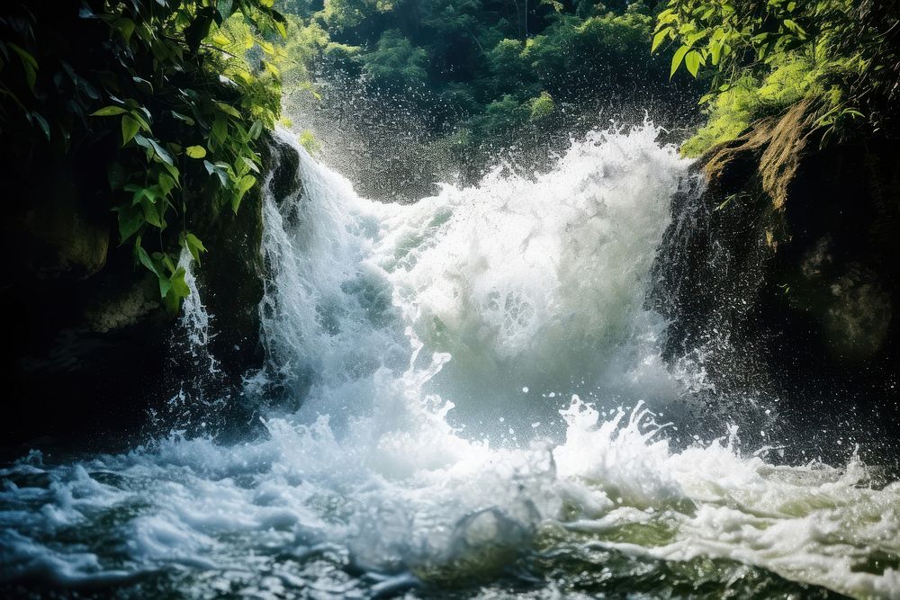 Waterfall splash outdoors nature forest. AI generated Image by rawpixel.