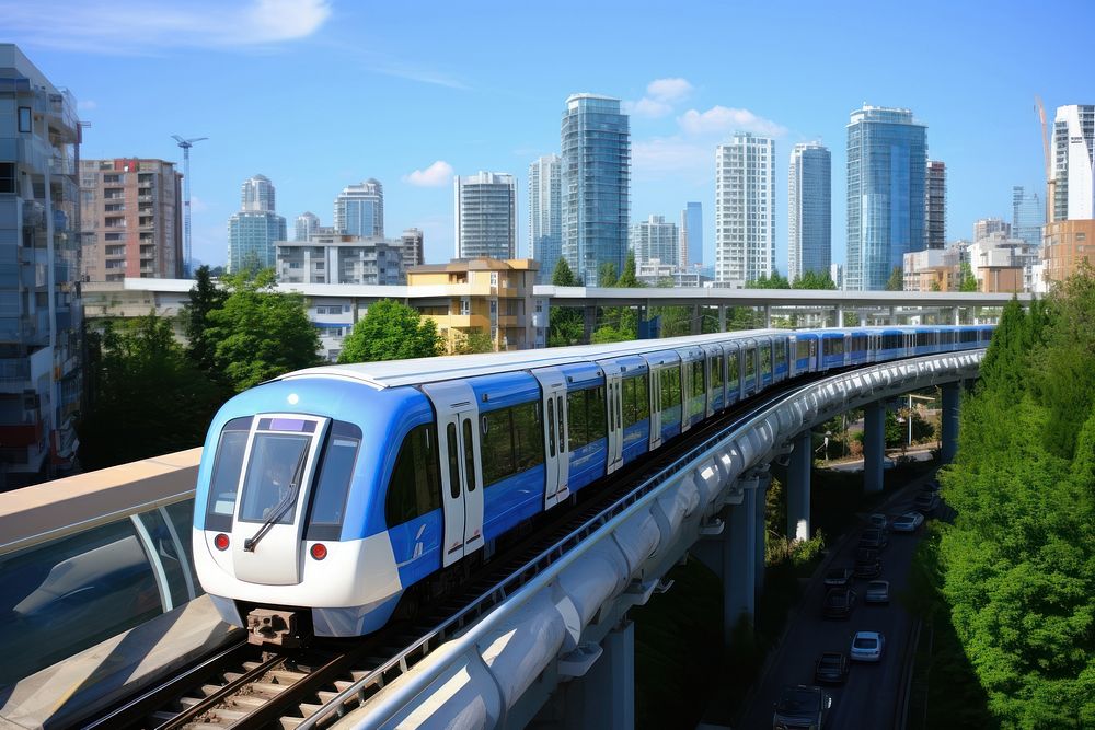 Skytrain run pass city architecture metropolis cityscape. AI generated Image by rawpixel.