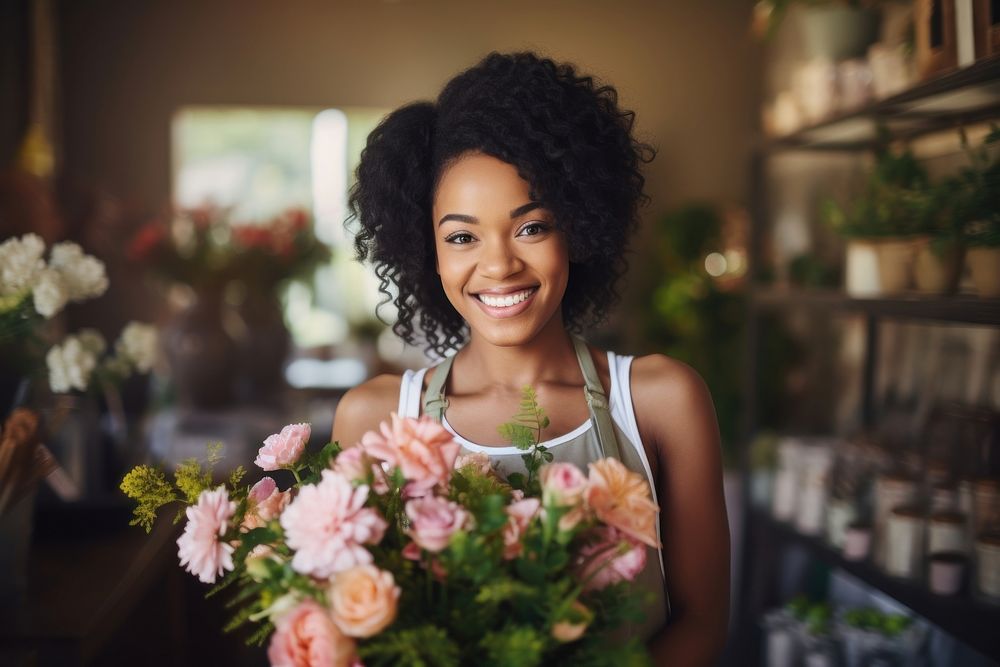Florist portrait flower smile. AI generated Image by rawpixel.