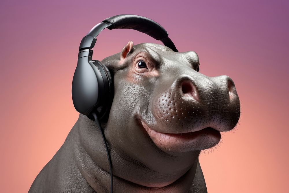 Hippo headphones headset mammal. AI generated Image by rawpixel.