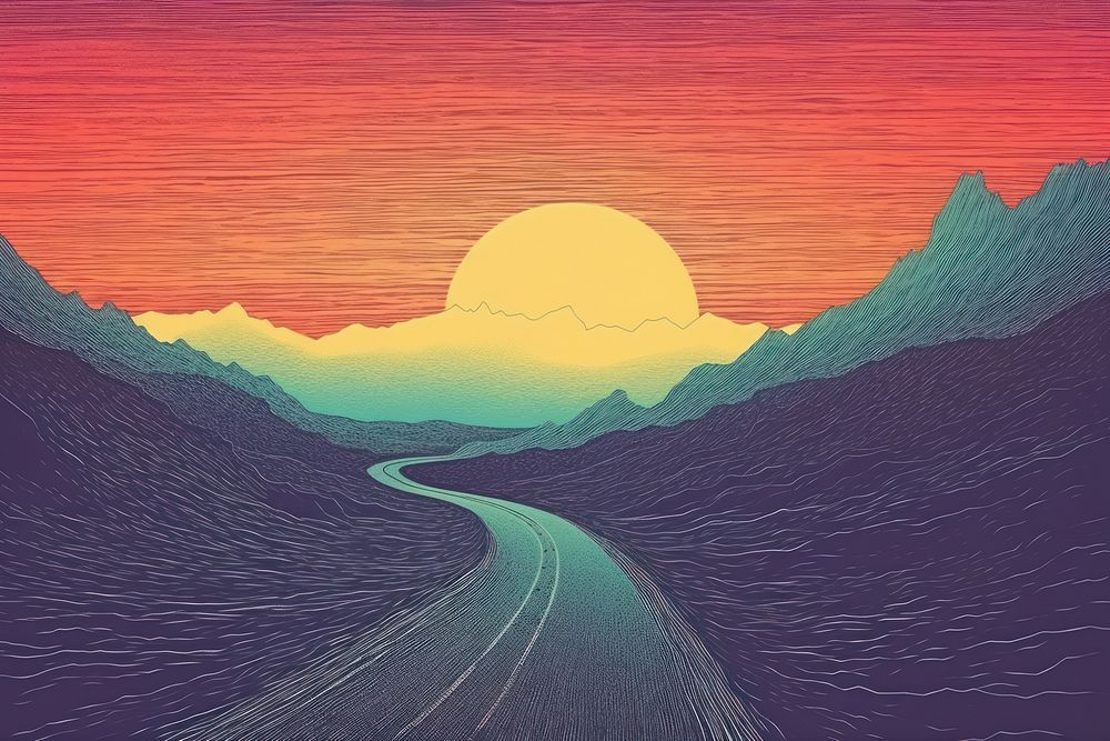 Road side view landscapes sunset nature dawn. AI generated Image by rawpixel.