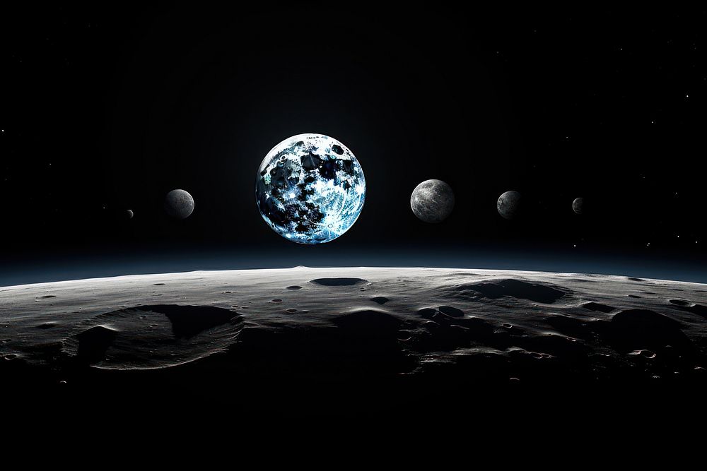 Satellites are seen over the moon space astronomy outdoors. AI generated Image by rawpixel.