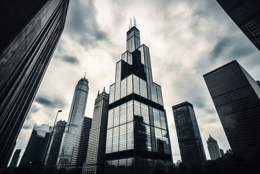 Sears Tower landmark tower architecture. AI generated Image by rawpixel.