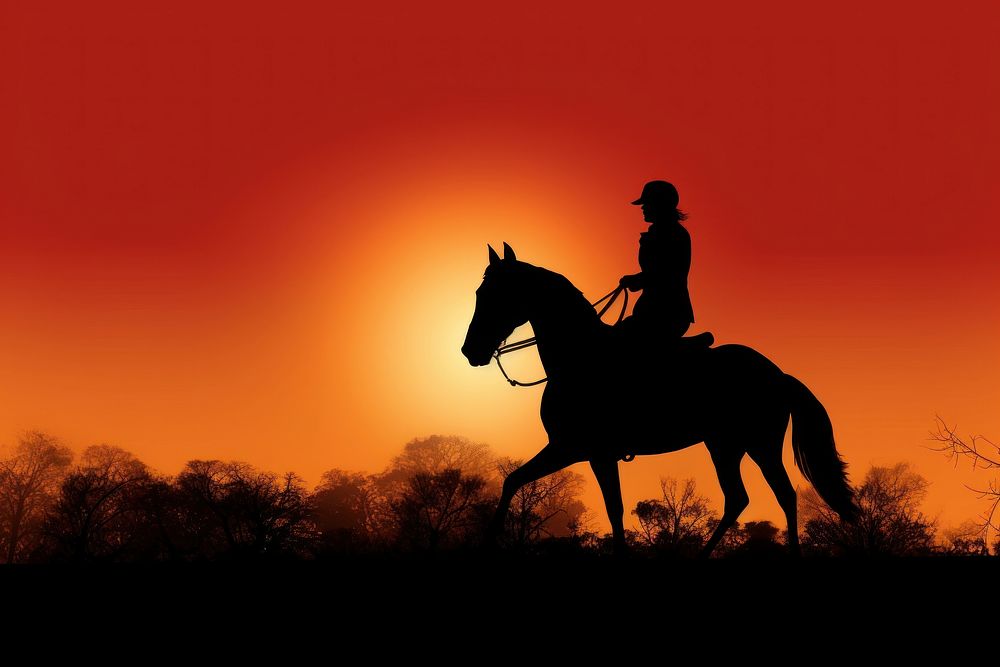 Horseriding backlighting silhouette mammal. AI generated Image by rawpixel.