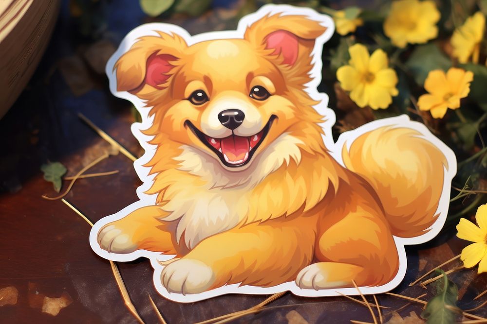 Golden dog boy joyful mammal animal flower. AI generated Image by rawpixel.