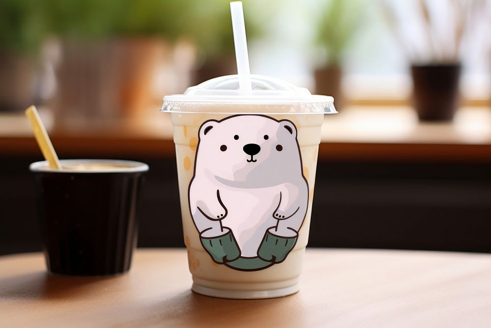 Ice bear waitng to order starbuck drink cup mug. AI generated Image by rawpixel.