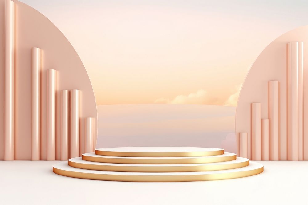 Sliver and golden podium scene architecture sky staircase. AI generated Image by rawpixel.