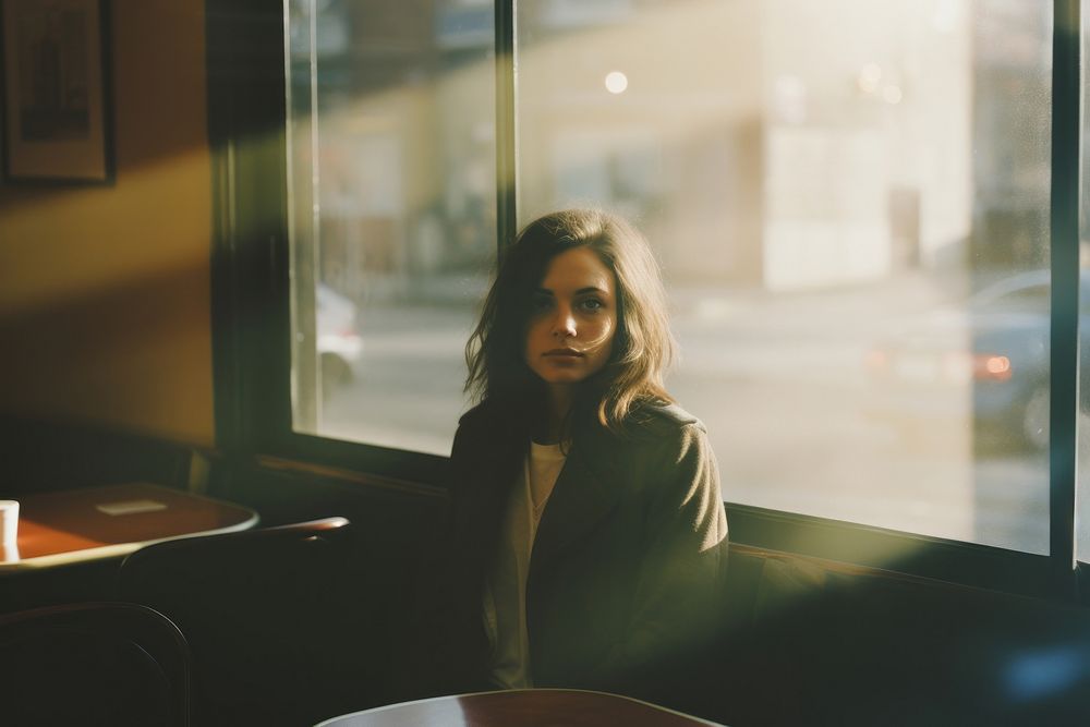 Woman sitting at empty space in cafe photography portrait adult. AI generated Image by rawpixel.