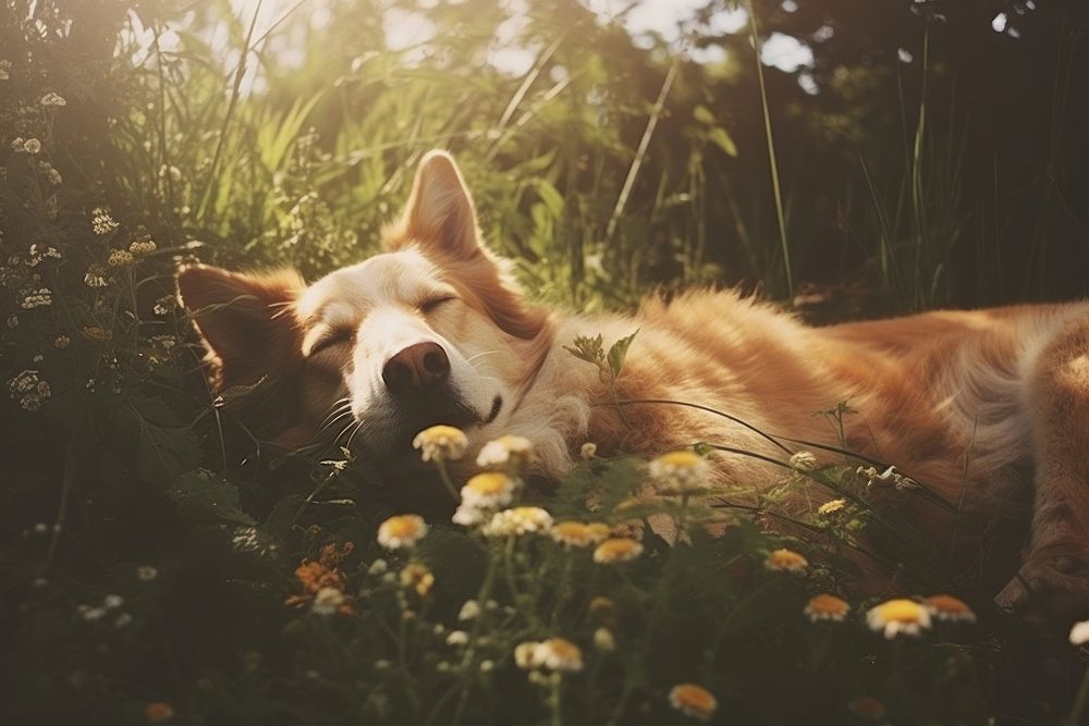 dog sleep comfortably meadow outdoors | Premium Photo - rawpixel