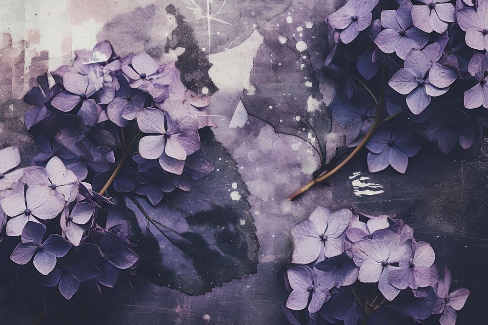 Purple hydrangea flowers painting blossom plant. AI generated Image by rawpixel.