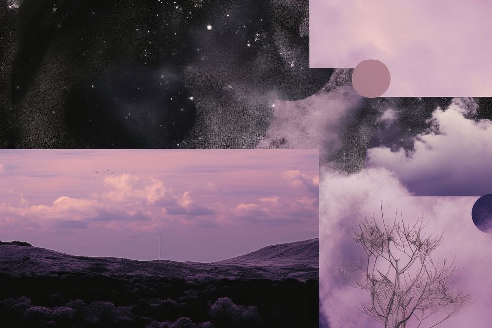 Purple sky astronomy outdoors collage. AI generated Image by rawpixel.