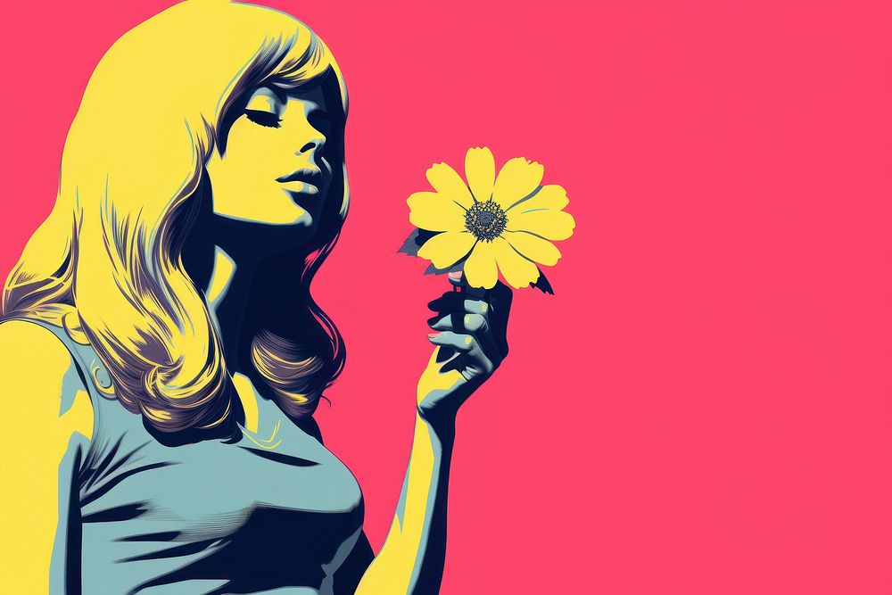 Girl picking up a flower plant adult art. AI generated Image by rawpixel.