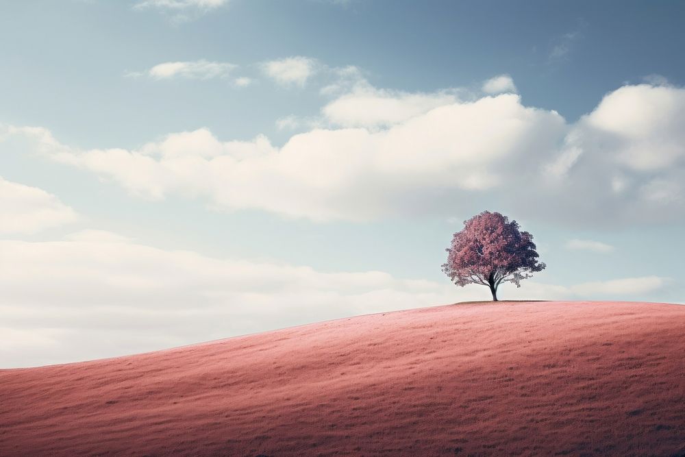 A lone tree sitting on top of a hill landscape outdoors nature. AI generated Image by rawpixel.