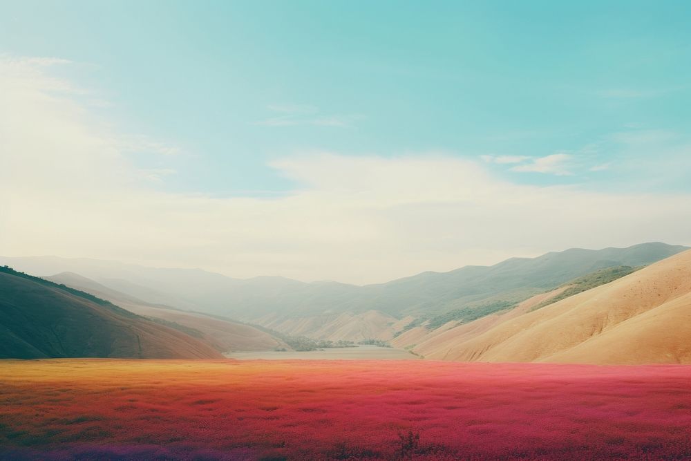 A rainbow with hillside landscape outdoors nature sky. AI generated Image by rawpixel.