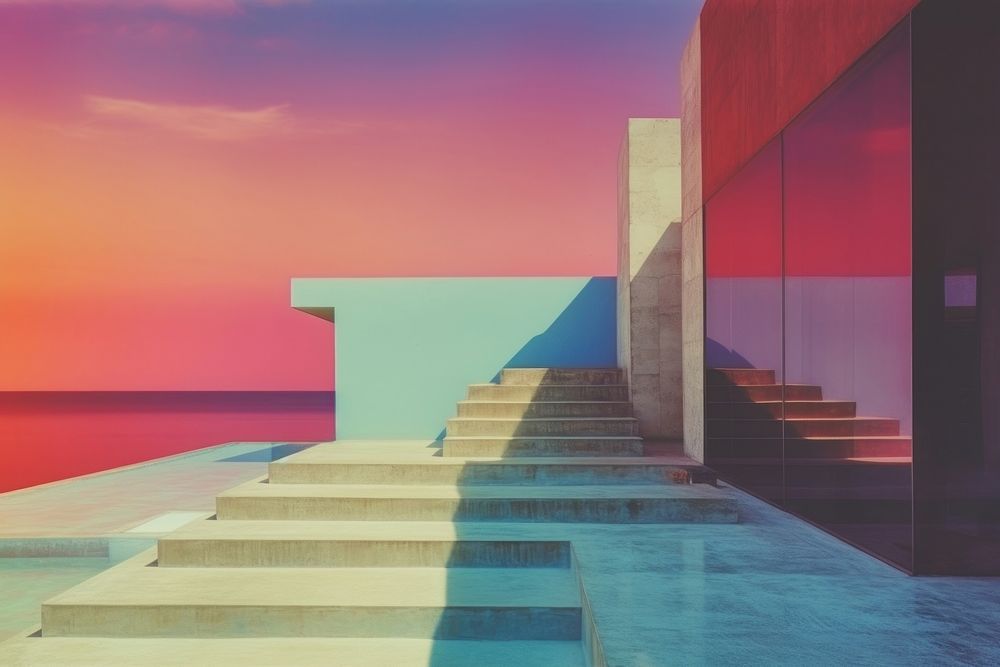 Light leak architecture staircase building outdoors. AI generated Image by rawpixel.