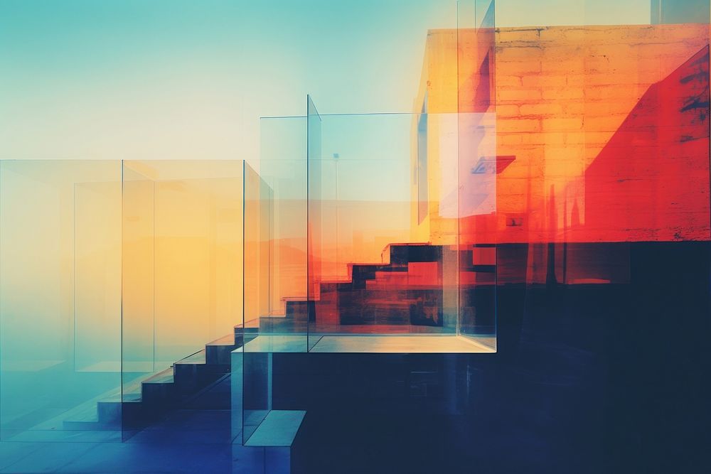 Light leak architecture staircase painting reflection. AI generated Image by rawpixel.