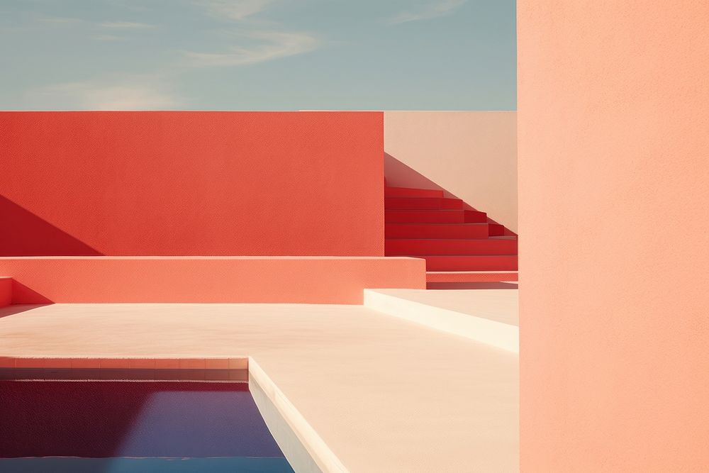 Unreal architecture staircase wall red. AI generated Image by rawpixel.