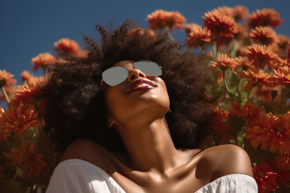 African american woman flower sunglasses portrait. AI generated Image by rawpixel.