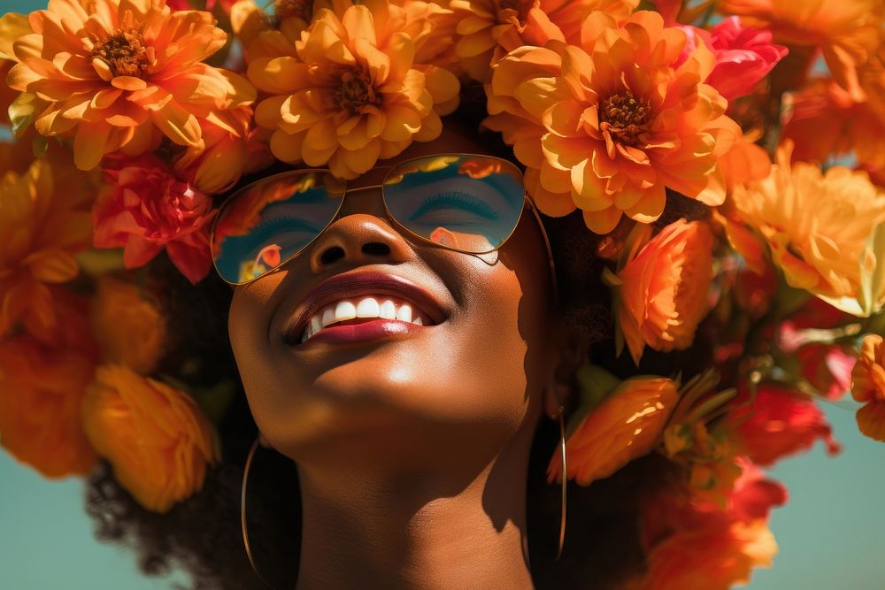 African american woman flower portrait plant. AI generated Image by rawpixel.