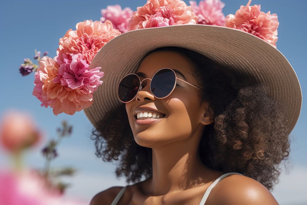 African american woman flower sunglasses portrait. AI generated Image by rawpixel.
