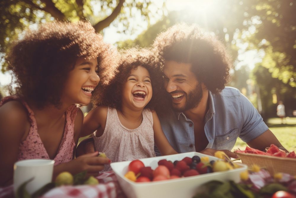 Hispanic Colombian family laughing picnic happy. AI generated Image by rawpixel.