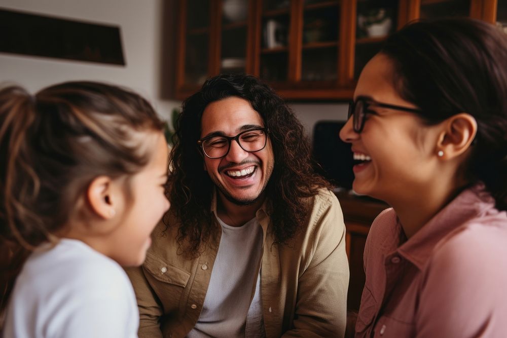 Latina Mexican family laughing talking glasses. AI generated Image by rawpixel.