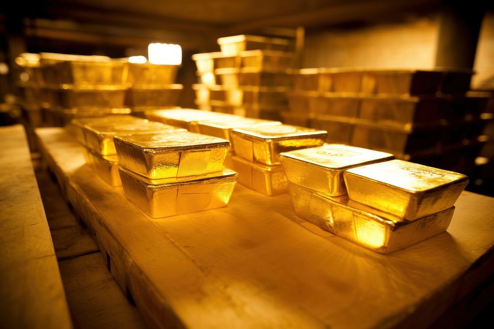 Gold bars illuminated container industry. AI generated Image by rawpixel.