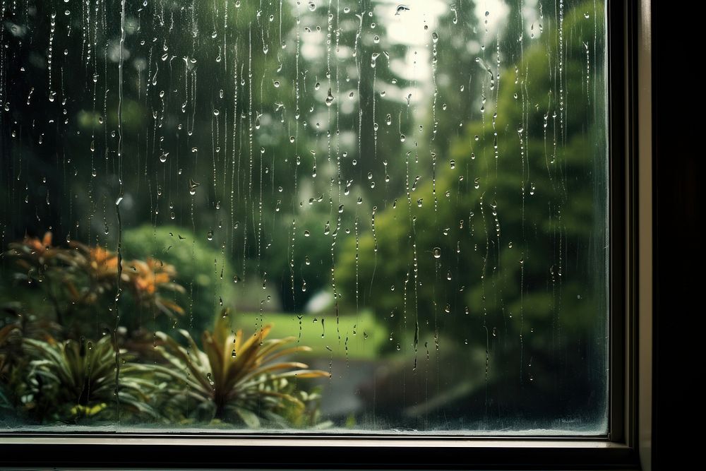 Window rain windowsill plant. AI generated Image by rawpixel.