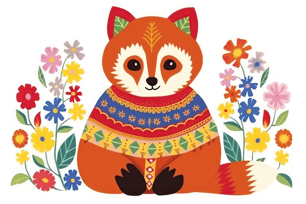 Red panda art pattern flower. 