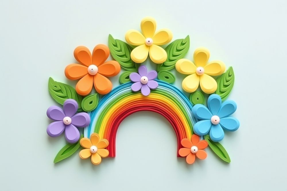 A rainbow with flowers art representation celebration. AI generated Image by rawpixel.