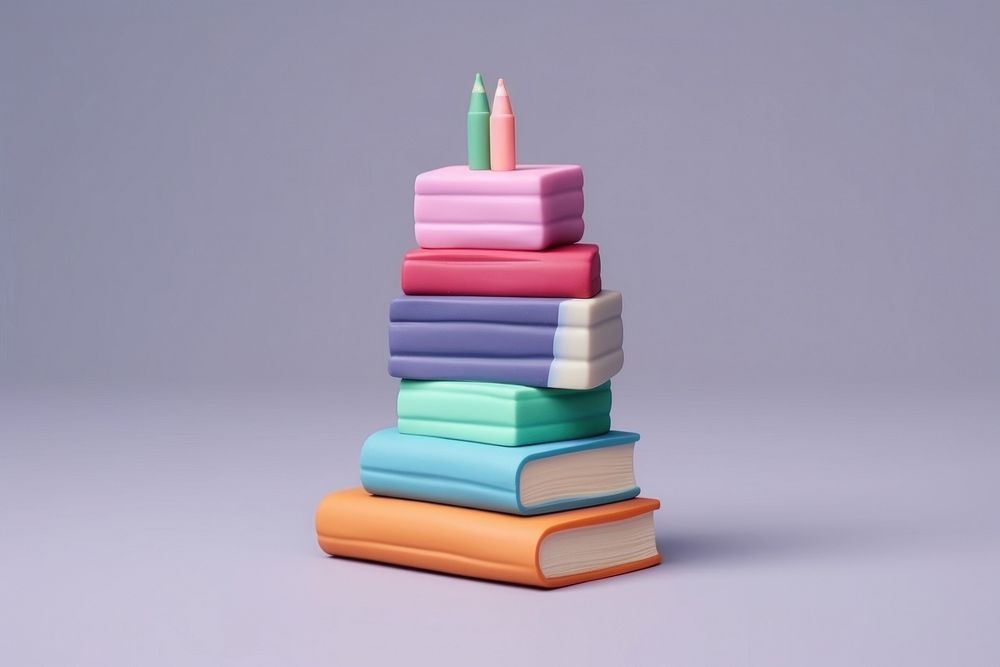 Stack of book with stationery publication dessert cake. AI generated Image by rawpixel.