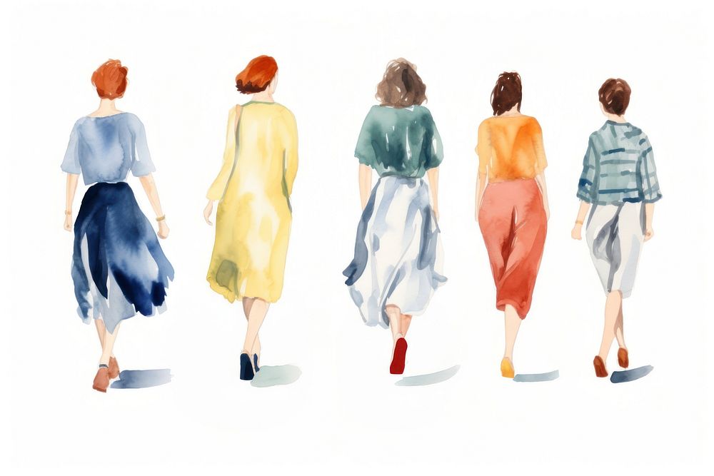 A group of females walking fashion adult white background. AI generated Image by rawpixel.