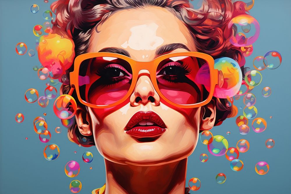Bubble sunglasses portrait art. AI generated Image by rawpixel.