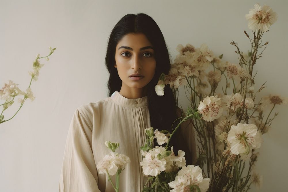 South asian fashion collection for women flower portrait adult. AI generated Image by rawpixel.