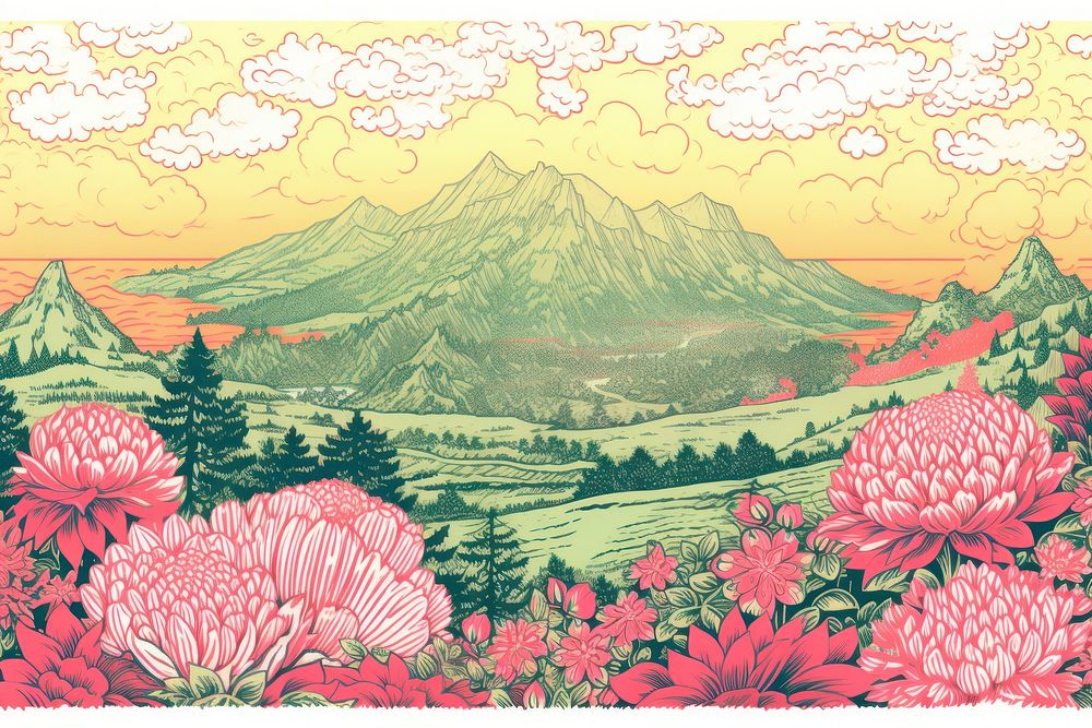Garden landscape mountain outdoors. AI generated Image by rawpixel.