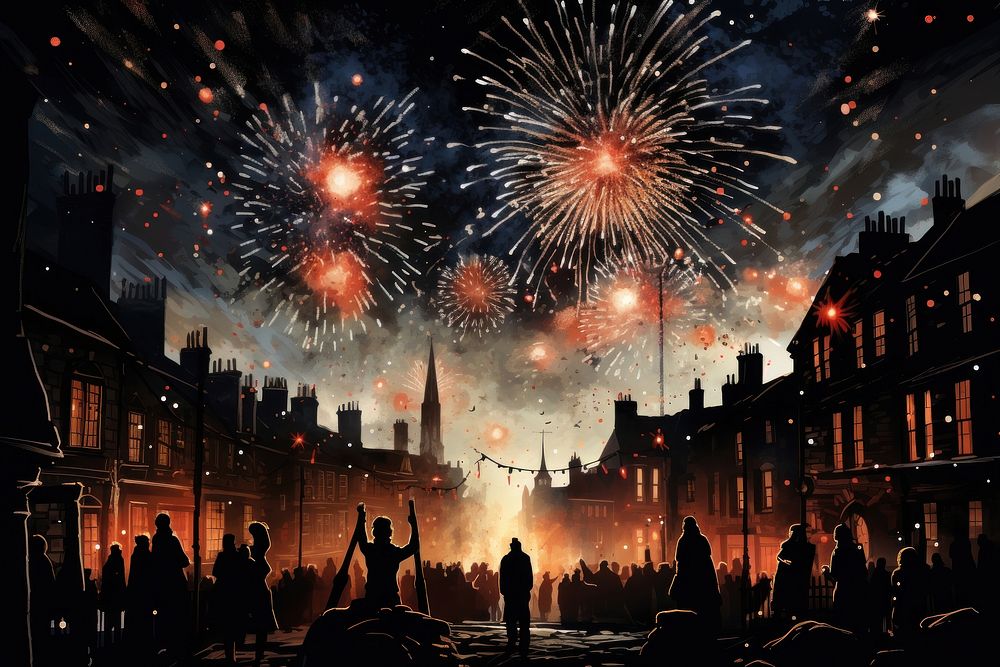 New year fireworks outdoors street. AI generated Image by rawpixel.
