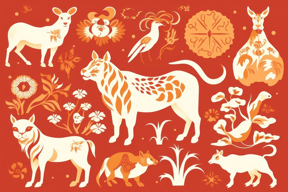 Chinese new year animal pattern mammal. AI generated Image by rawpixel.