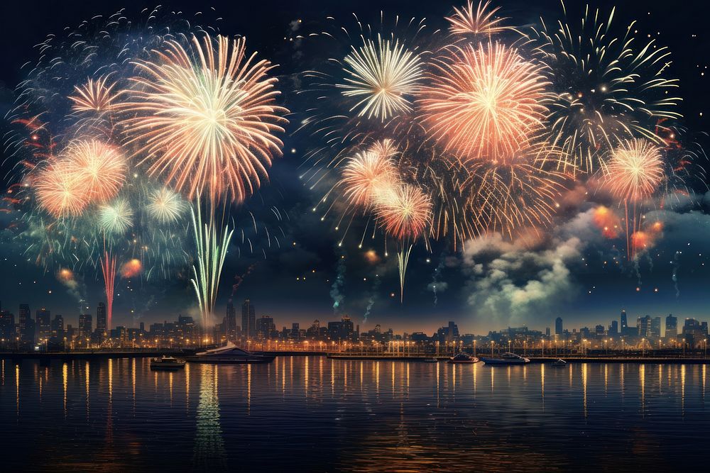 Fireworks architecture cityscape outdoors. AI generated Image by rawpixel.