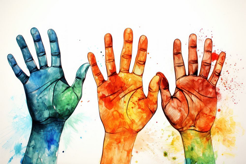 3 diversity hands painting finger art. AI generated Image by rawpixel.