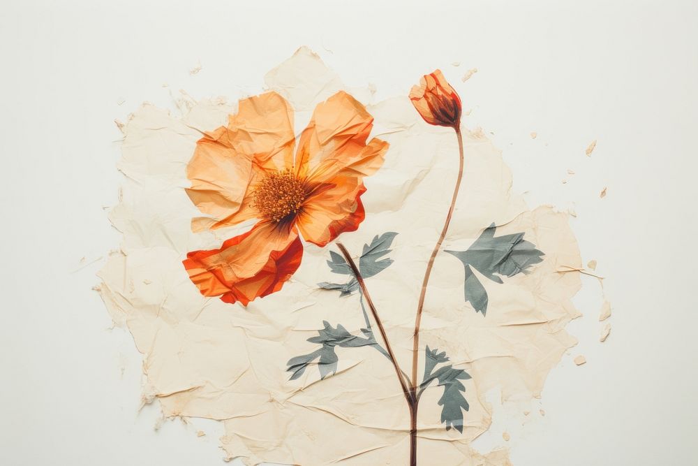Flower in ripped paper painting pattern plant. AI generated Image by rawpixel.