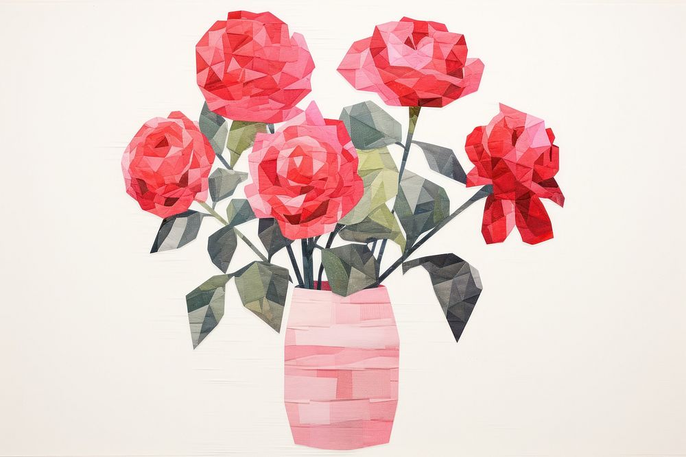 Rose vase art flower plant paper. AI generated Image by rawpixel.