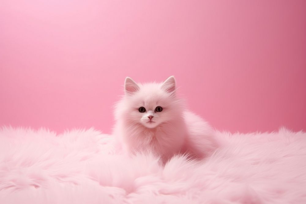 Pink fluffy fur clean background mammal animal kitten. AI generated Image by rawpixel.