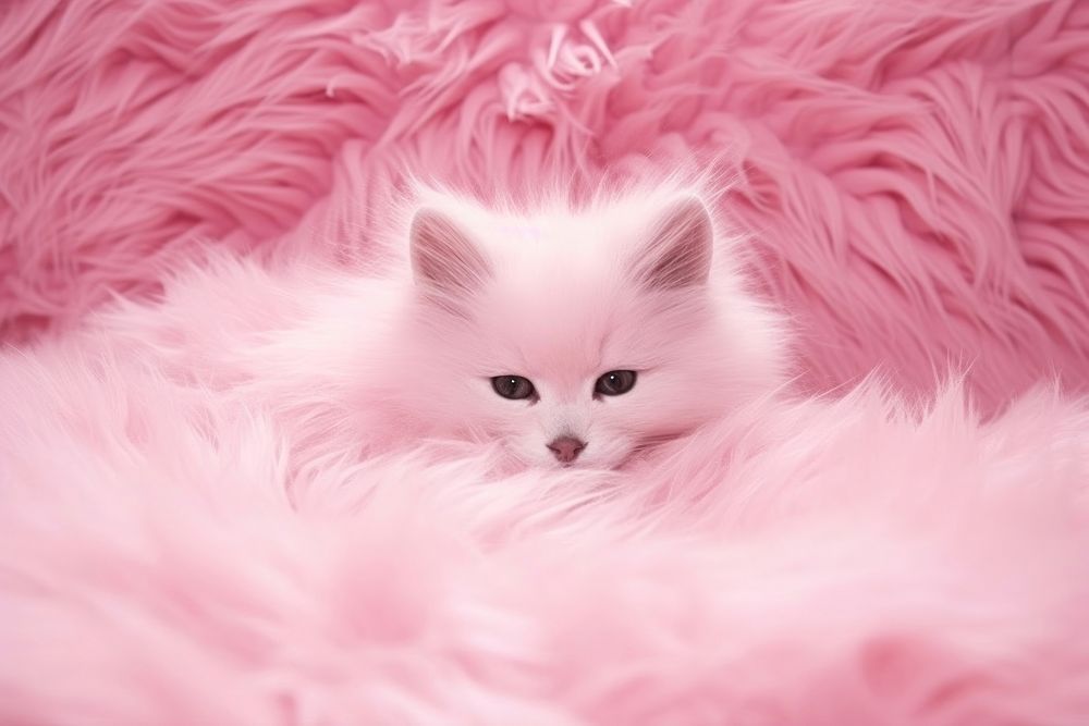 Pink fluffy fur clean background mammal animal kitten. AI generated Image by rawpixel.