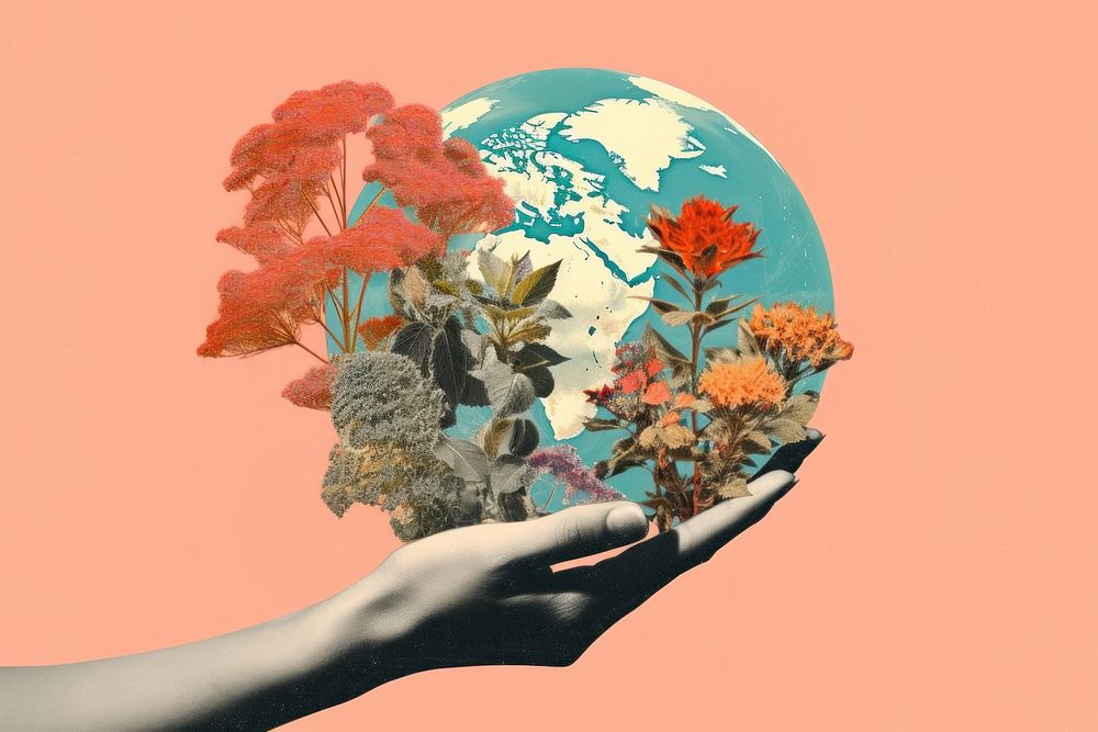 A hand holding a globe with a plant growing out of it outdoors nature planet. AI generated Image by rawpixel.