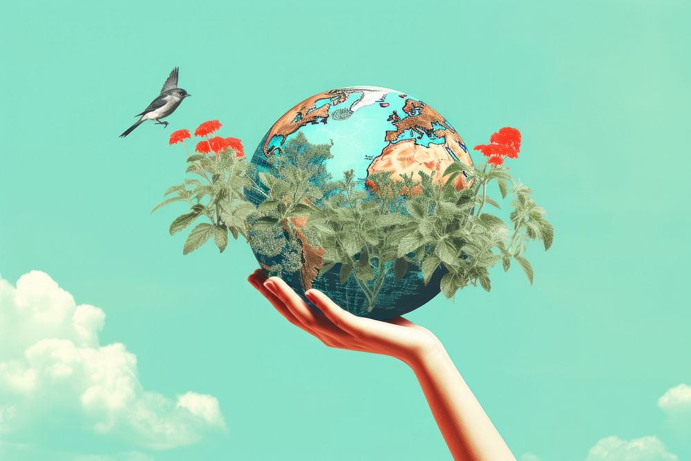 Globe in hand against summer sky background globe outdoors planet. AI generated Image by rawpixel.