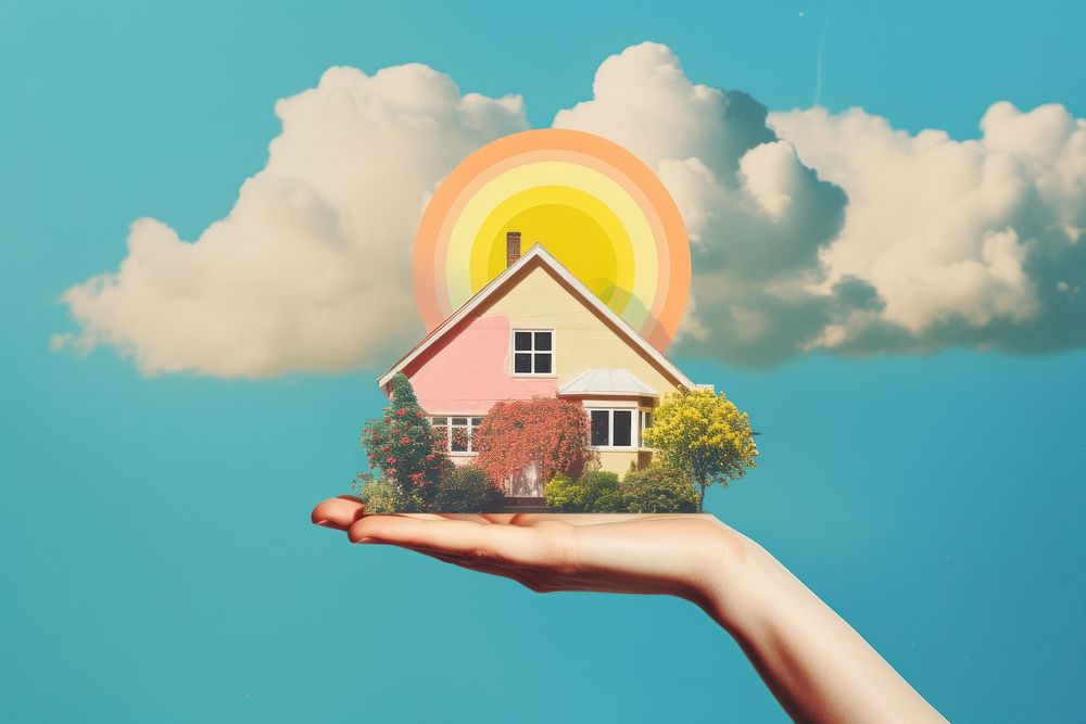 House in hand against summer sky background outdoors house architecture. AI generated Image by rawpixel.