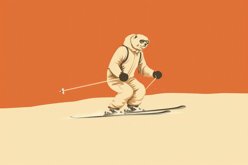 A polar bear skiing sports snowboarding recreation. AI generated Image by rawpixel.