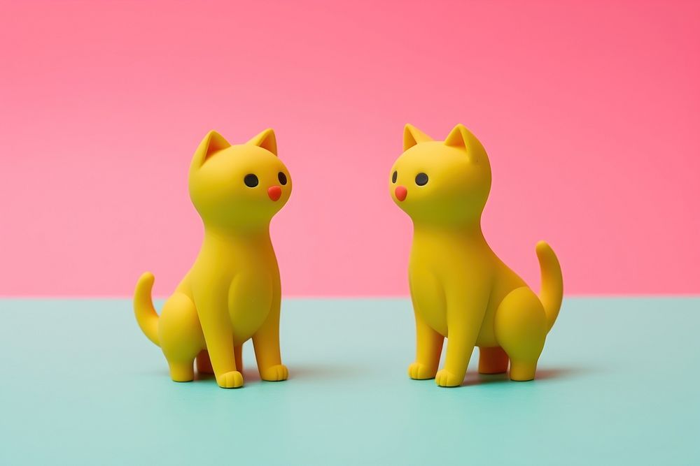 Two cat walking next to each other figurine mammal animal. AI generated Image by rawpixel.